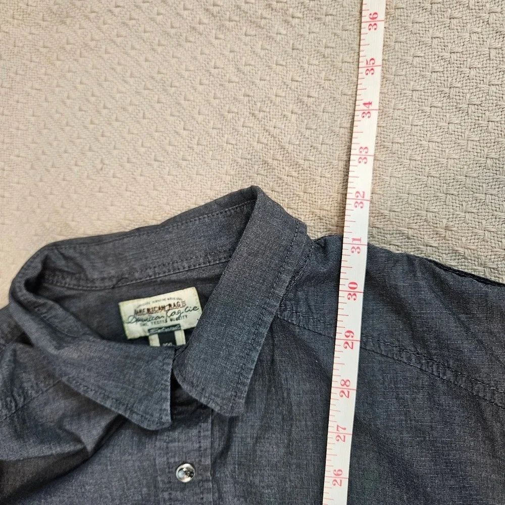 American Rag Mens XXL Gray Cotton Chambray Roll Tab Utility Button Down Shirt